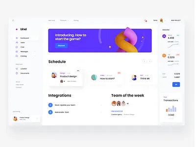 Uinel Dashboard 3d dashboard design app design system interface library management task task dashboard teamwork ui ui kit ux web white white dashboard