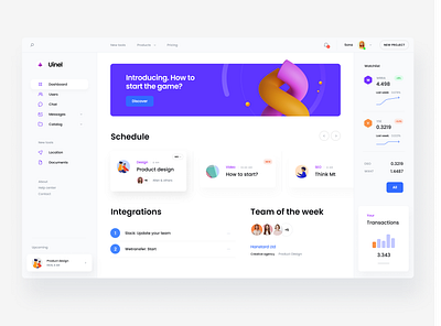 Uinel Dashboard 3d dashboard design app design system interface library management task task dashboard teamwork ui ui kit ux web white white dashboard