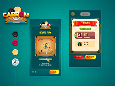 Carrom UI - Game Design app carrom design game graphic illustration logo ui ux vector