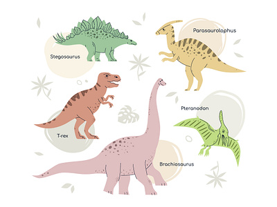 Dinosaurs collection animal children design dino dinosaur flat design illustration prehistoric style vector