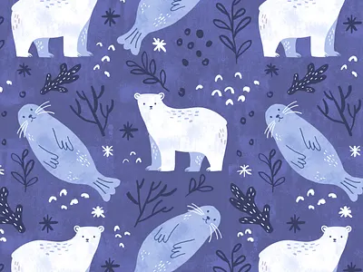 Winter pattern animal art book illustration illustration illustrator licensing pattern polar bear seal