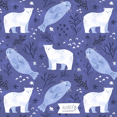 Winter pattern animal art book illustration illustration illustrator licensing pattern polar bear seal