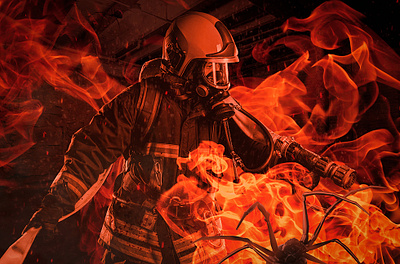 Feeling the heat branding design fight fire fireengine graphic design heat illustration image logo photomanipulation photoshop photoshop art spider spiders