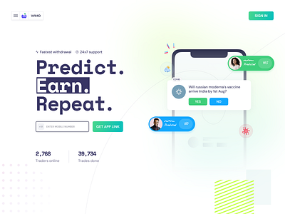 Wimo - Web Page app contracts design events future home page home screen landing landing page market mobile app opinion predict premium trading ui user interface user experience ux website design
