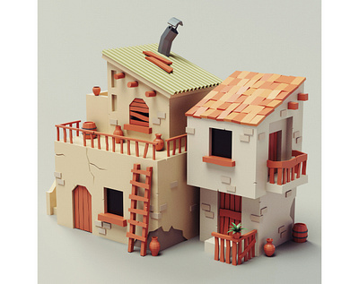 Lowpoly Mediterranean House mediterranean spanish stylized