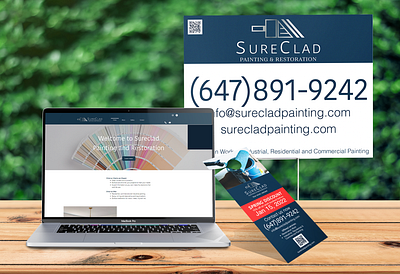 SureClad Painting & Restoration advertising design door hanger illustrator marketing materials photoshop portfolio web design wix yard sign