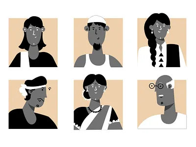 Faces blackwhite character desi illustration illustrator men vector web women