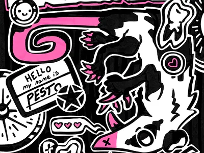 Pertaining to Opossums Cover animals blackandwhite character character design collage contrast design drawing grunge illustration illustrative possums stickers teeth