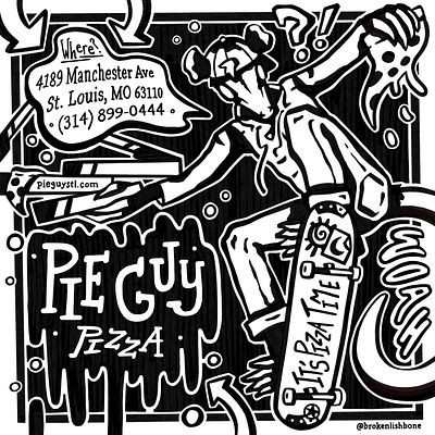 Pie Guy - 2021 Design Contest Entry animal character character design design drawing grunge illustration illustrative pizza typography
