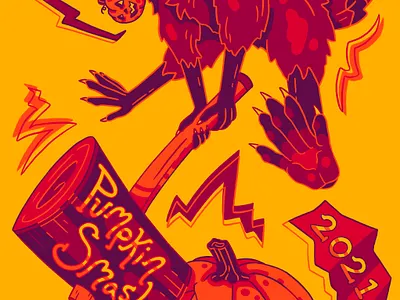 Pumpkin Smash 2021 Shirt Design design drawing fraternity halloween hammer illustration illustrative pumpkin sunset typography