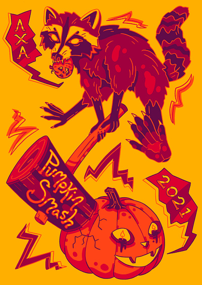 Pumpkin Smash 2021 Shirt Design design drawing fraternity halloween hammer illustration illustrative pumpkin sunset typography