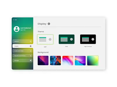 Settings app design ui web