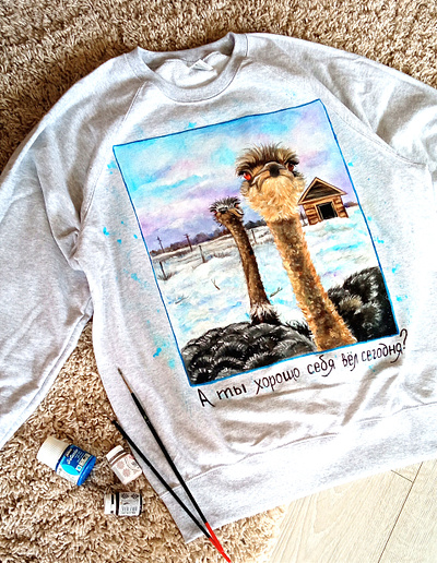 hand-painted sweatshirt, customization, ostriches apparel ostriches sweatshirt wear