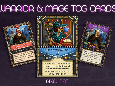 Warrior and Mage TCG Cards Pixel Art 2d art asset assets ccg fantasy game gamedev illustration indie mage magic pack pixel pixelart pixelated rpg set tcg warrior
