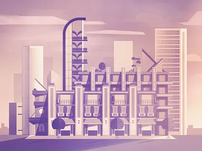 Modern Cityscape at Sunset digital illustration