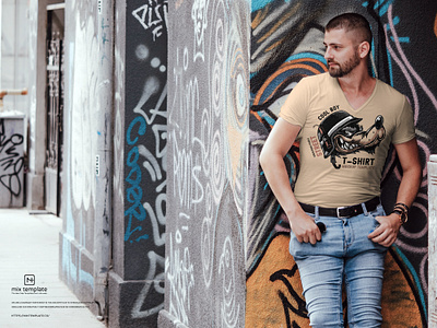 Free Street Cool Boy Wearing T-Shirt Mockup Template apparel mockup tshirt mockup