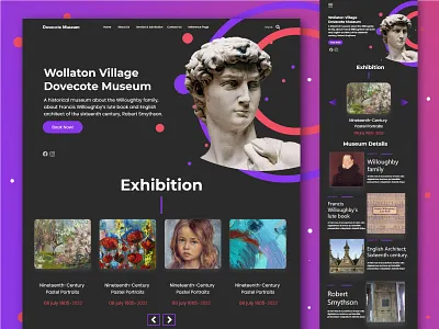 Dovecote Museum Landing Page Website| Responsive Homepage Design animation art black branding exhibition graphic design history homepage interactive museum redesign typography ui ux website