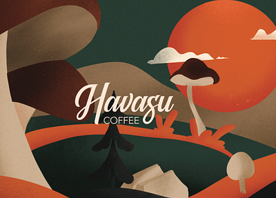 Illustrated Coffee Logo 2d art brand brandidentity branding cafe coffee creative design flat forest illustration logo logodesign minimal mushroom orange style texture