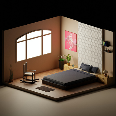 Isometric Bedroom | Blender 3d 3d animation 3d design 3d modeling 3dachitecture animation architectural visualization blender blender 3d design interior interiordesign isometric isometric room logo photoshop