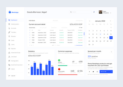 Dashboard | UX/UI design app bank bankapp blue branding dashboard design logo minimal typography ui ux web
