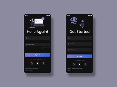 Sign in, Sign up, Login, Mobile UI app design app ui ux applicaion dark figma form ios log in login logout minimal mobile app ui register sign in sign up ui ui design ux ux design web app ui