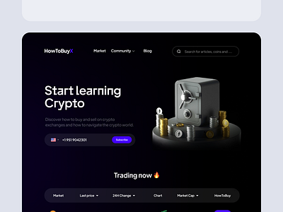 HBX | Crypto Landing Page Projcet 3d illustration btc crypto blog crypto landing page crypto ui cryptocurrency dark landing page dark ui dark website dashboard finance hero header landing page list minimal landing page money ui ux wallet web