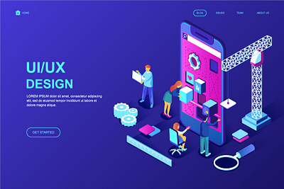 UX / UI Design Isometric Landing Page Template app banner concept design development illustration landing landing page marketing process professional it profit ui ui design ux ux design web development web maintance webapp website