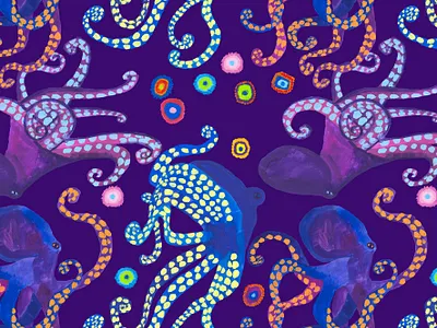 Octopus pattern childrens illustration coral reef digital illustration illustration ocean octopus pattern purple sea sea life surface design surface pattern violet