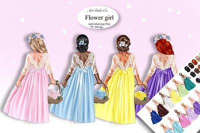 Flower Girl Clipart, Flower Girl DIY, Baby Clipart, Petals, Wedd flower girl dresses graphic design logo