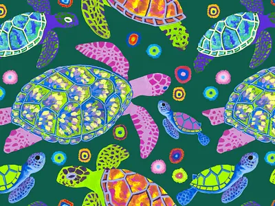 Sea turtle pattern childrens illustration coral reef design digital illustration illustration ocean pattern sea sea turle surface design surface pattern turtle