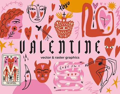 Valentine Bundle abstract animals boho bundle cutout design doodle funky groovy illustration modern neutral valentines bundle valentines vector vector