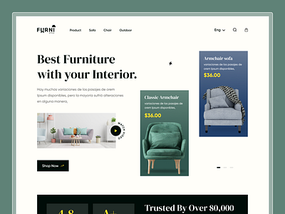 Furni - Furniture Shop Landing Page agency architecture bedroom chair ecommerce furniture home decoration home page interior design landing page living room minimalist real estate sofa uiux visual designer web design website