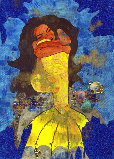 Mermaid Dreams black woman fantasy mermaid mixed media ocean