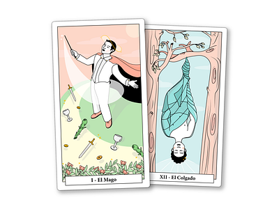 The Magician & The Hanged Man cards design hanged man illustration magician tarot