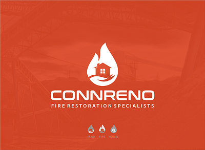 Fire Restoration Logo branding construction emergencyservices fire firedamage house insurance logo minimalis property red repair restoration restortion simple