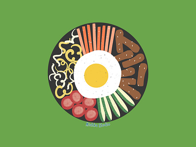 Bibimbap beef bibimbap carrots cucumber digital art digital illustration egg graphic design home decor noodles office decor rice wall art wall decor