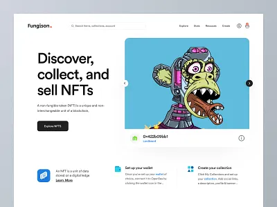 Fungison NFT Header Exploration blockchain crypto cryptocurrency header header design header ui landing page nft ui ui design uiux visual design web webdesign website design