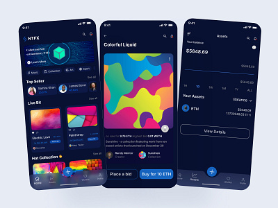 NFT App UI Design application art bitcoin cryptocurrency dark mode ethereum fintech ios marketplace mobile nft nft app nft app ui design startup store trade uiux