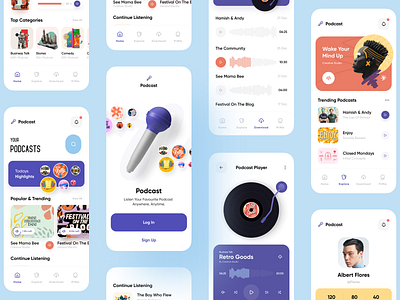 Podcast App Project. app audio clean design dribbble2022 live streaming minimal mobile music orix podcast app podcasting podcasts sajon streaming streaming app ui ui design uiux whitespace