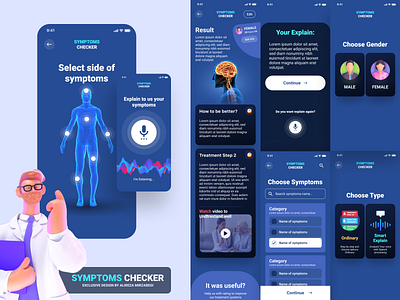 Symptoms Checker UI UX Design application branding checker design illustration illustrations illustrator medical medical app product design symptoms checker ui ui design ux