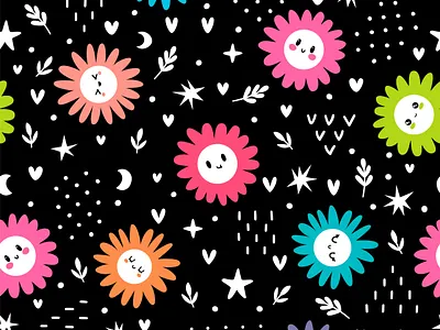 Cute seamless pattern :) background chamomile child cute daisy design emoticon floral pattern floral print flower graphic design illustration kawaii seamless pattern smile spring textile vector wrapping paper