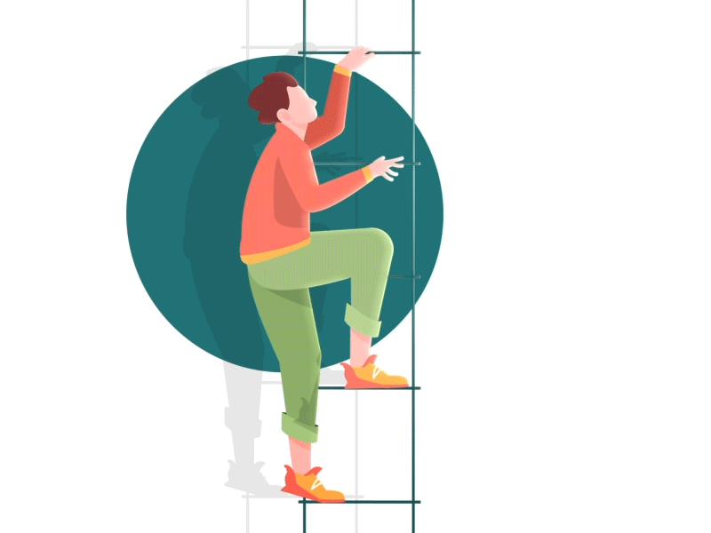 Climb a ladder 2d after effects duik bassel aftereffects animation ascend a ladder climb a ladder color design duik duik bassel flat illustration ladder logo loop motion design stairs ui