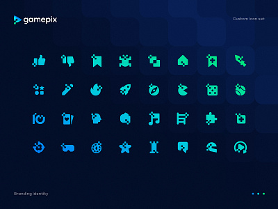 Gamepix Custom Icon Set Design app icon blockchain branding button crypto defi gaming gradient icon icon set identity logo mark nft pictogram pixel play saas transition wallet