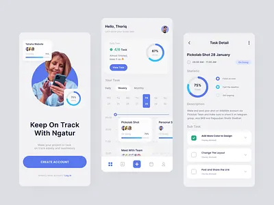 Ngatur - Task Management Mobile App app clean design flat manage management mobile modern onboarding picture project task team to do track ui white