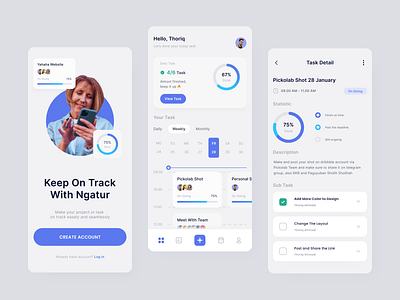 Ngatur - Task Management Mobile App app clean design flat manage management mobile modern onboarding picture project task team to do track ui white