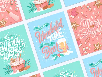 Holiday Greeting Cards beer christmas cookies editorial festive food greeting card holiday hot chocolate illustration lettering liquid script seasonal typography