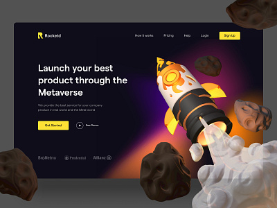 Rocketd - Website Hero Section 3d 3d illustration game gradient gradient mesh hero section illustration ipad landing page metaverse nft nomad sclupt rocket sculpting ui website