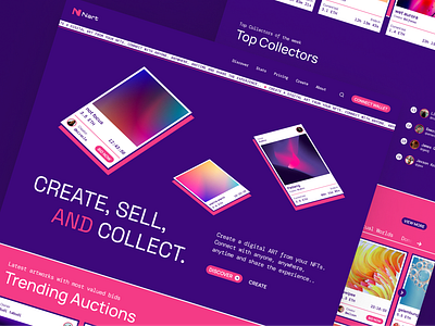 Nart - NFTs Marketplace 3d art blockchain blue clean crypto dark blue defi inspirations landing page magenta marketplace minimalist nft retro ui uiux ux web website