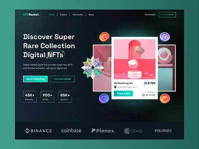 NFT Landing Page bitcoin crypto crypto art cryptocurrency dark mode dark nft design doge ethereum gradient nft nft art noise ui ux web