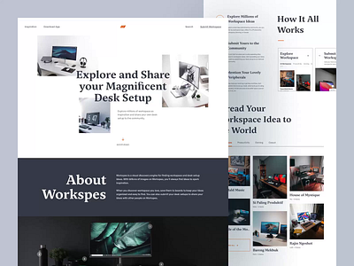 Workspes, Workspace Inspiration Landing Page (+Animation) animation desk desk setup explore finder idea inspiration interaction landing page motion graphics office productivity setup ui user interface web page website work workspace workspace finder